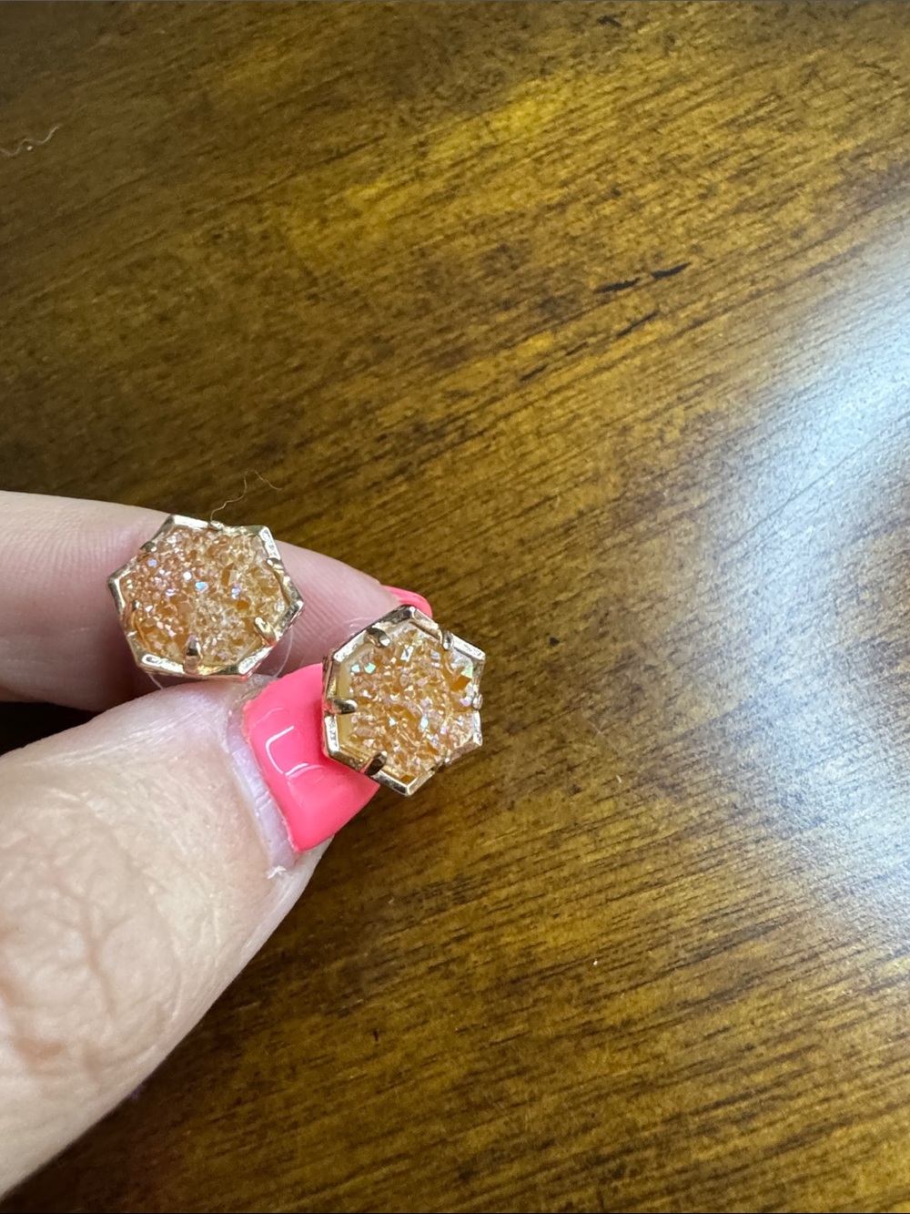 Kendra Scott Gold-Tone Octagon Druzy Earrings in Peach Crystal